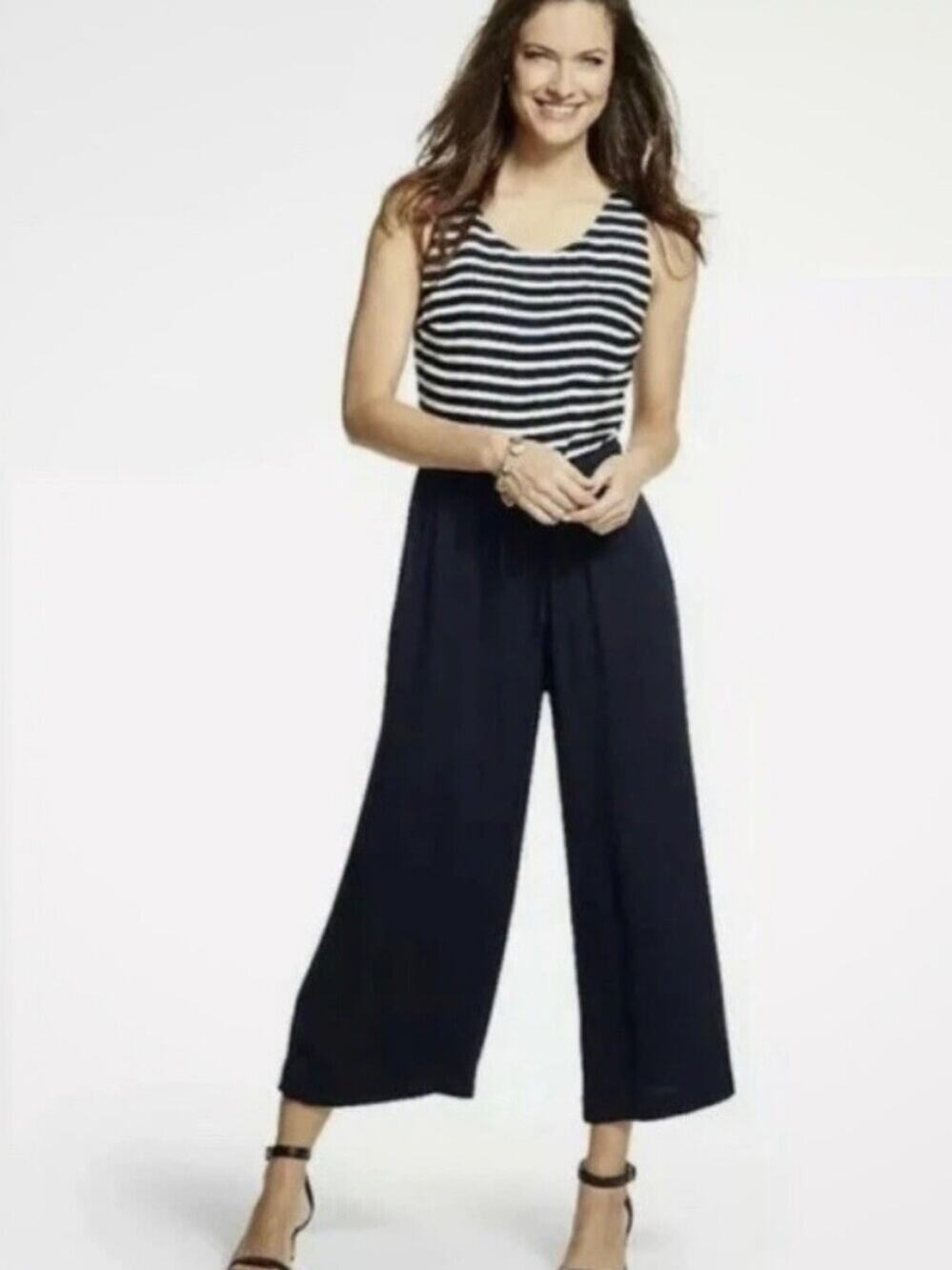 Talbots Size 16 Sleeveless Striped Wide-Leg Jumpsuit Romper